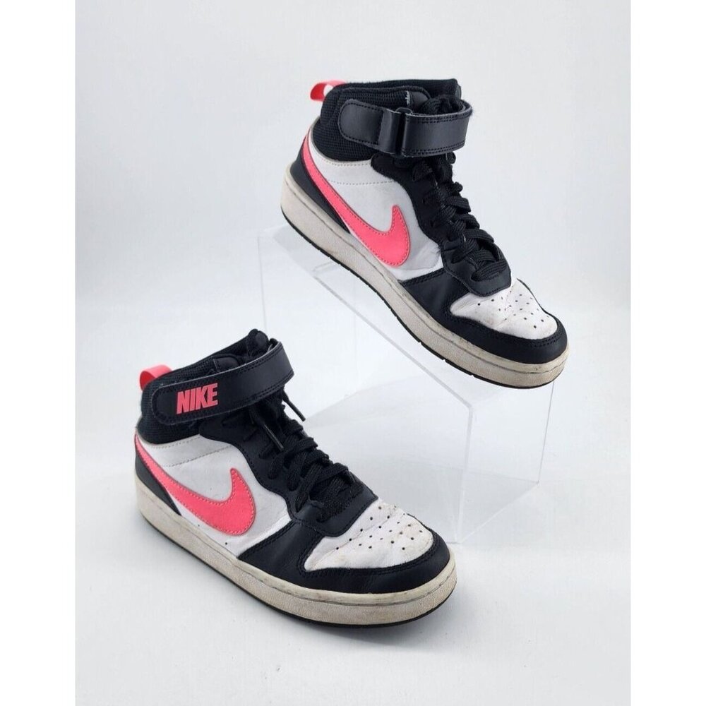 Nike Court Borough Mid 2 Basketball Shoes White/Black/Pink CD7782-005 Youth 4.5Y